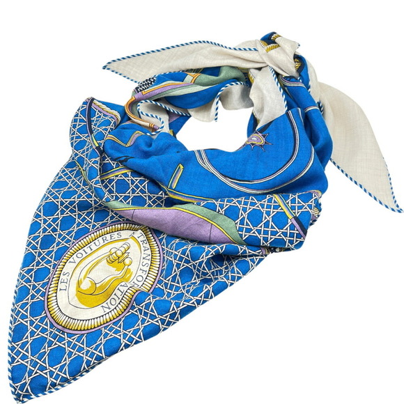 HERMES Accessories - HERMES Triangle Geant Scarf/Muffler/Shawl Silk Cashmere Blue